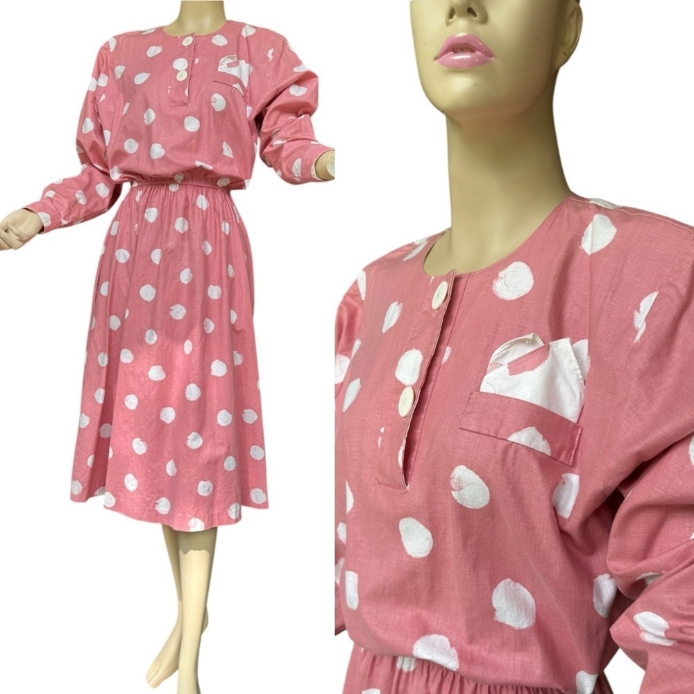 Vintage John Richard 100% Cotton Pink Polkadot Dress